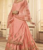 Designer Partywear Embroidery Peach Net Salwar Suit