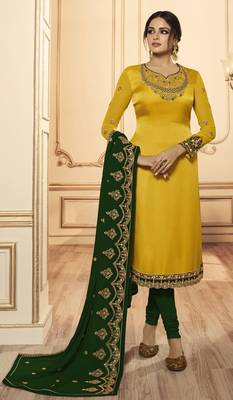 Designer Partywear Embroidery Yellow Georgette Satin Salwar Suit 2