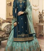 Designer Partywear Embroidery Rama Georgette Satin Salwar Suit