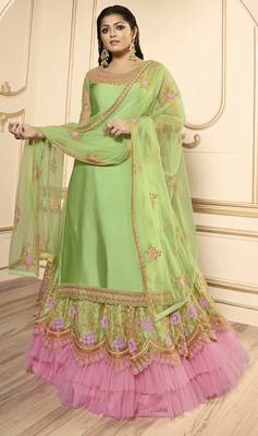 Designer Partywear Embroidery Pista Georgette Satin Salwar Suit 1