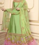 Designer Partywear Embroidery Pista Georgette Satin Salwar Suit