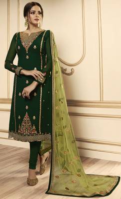 Designer Partywear Embroidery Dark Green Georgette  Salwar Suit 1