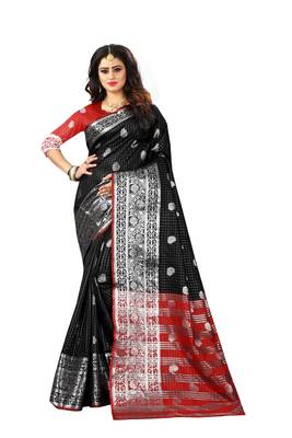 Black Woven Jacquard Saree With Blouse 1
