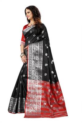Black Woven Jacquard Saree With Blouse 2