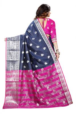 Navy Blue Woven Jacquard Saree With Blouse 3