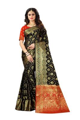 Black Woven Jacquard Saree With Blouse 1