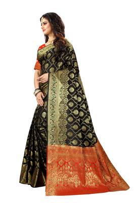 Black Woven Jacquard Saree With Blouse 2