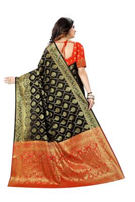 Black Woven Jacquard Saree With Blouse 3