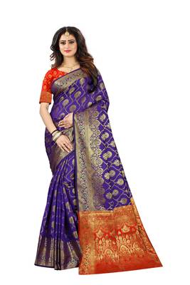 Purple Woven Jacquard Saree With Blouse 1