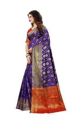 Purple Woven Jacquard Saree With Blouse 2