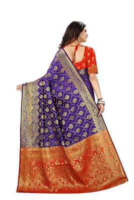 Purple Woven Jacquard Saree With Blouse 3