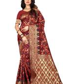 Maroon Woven Silk Saree With Blouse