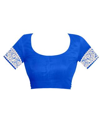 Dark Blue Woven Silk Saree With Blouse 4