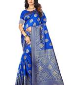 Royal Blue Woven Silk Saree With Blouse