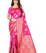 Rani Pink Woven Silk Saree With Blouse