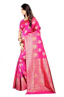 Rani Pink Woven Silk Saree With Blouse 2