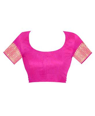 Rani Pink Woven Silk Saree With Blouse 4