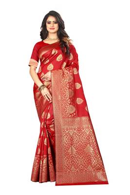 Red Woven Silk Saree With Blouse 1