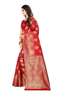 Red Woven Silk Saree With Blouse 2