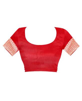 Red Woven Silk Saree With Blouse 4