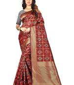 Maroon Woven Silk Saree With Blouse