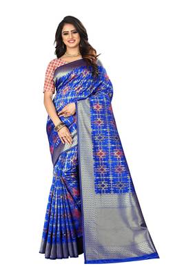 Royal Blue Woven Silk Saree With Blouse 1