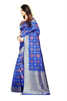 Royal Blue Woven Silk Saree With Blouse 2