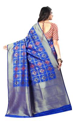 Royal Blue Woven Silk Saree With Blouse 3