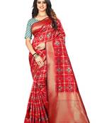 Red Woven Silk Saree With Blouse