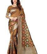 Chiku Woven Silk Saree With Blouse