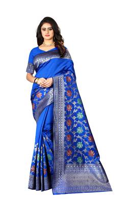 Royal Blue Woven Silk Saree With Blouse 1