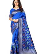 Royal Blue Woven Silk Saree With Blouse