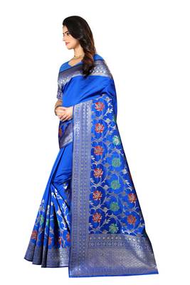 Royal Blue Woven Silk Saree With Blouse 2