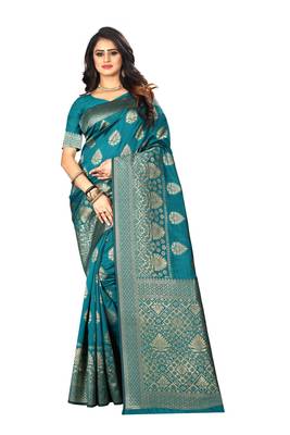 Green Woven Silk Saree With Blouse 1