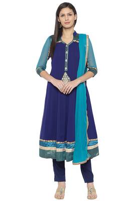 Blue Embroidered Georgette Salwar 1