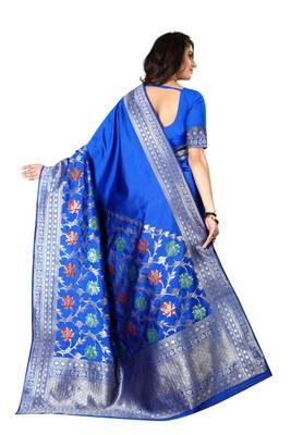 Royal Blue Woven Silk Saree With Blouse 3