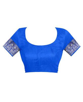 Royal Blue Woven Silk Saree With Blouse 4