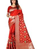 Red Woven Silk Saree With Blouse