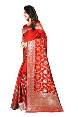 Red Woven Silk Saree With Blouse 2