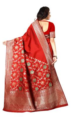 Red Woven Silk Saree With Blouse 3