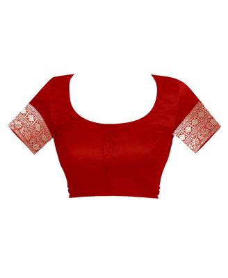 Red Woven Silk Saree With Blouse 4