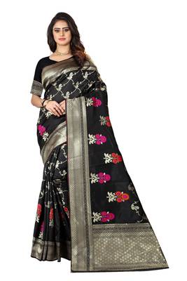 Black Woven Silk Saree With Blouse 1