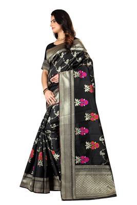 Black Woven Silk Saree With Blouse 2