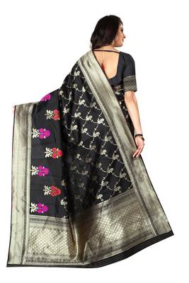 Black Woven Silk Saree With Blouse 3