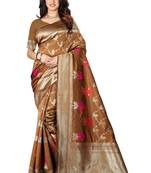 Chiku Woven Silk Saree With Blouse