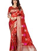 Red Woven Silk Saree With Blouse