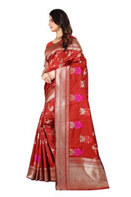 Red Woven Silk Saree With Blouse 2