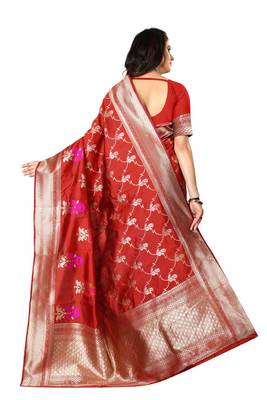 Red Woven Silk Saree With Blouse 3