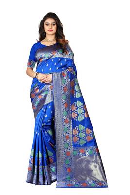 Royal Blue Woven Silk Saree With Blouse 1