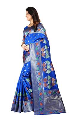 Royal Blue Woven Silk Saree With Blouse 2